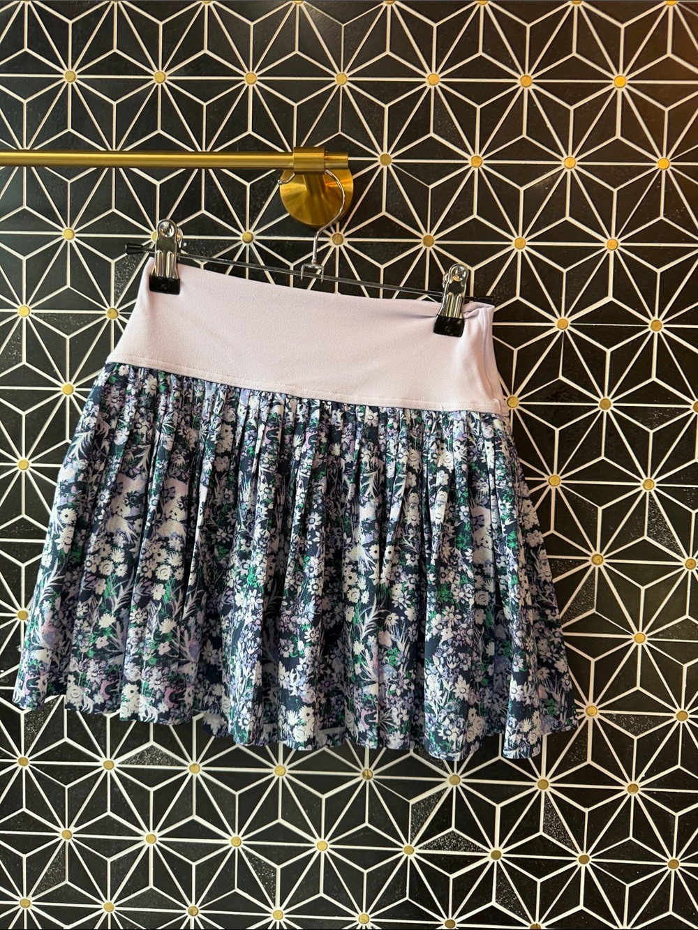Floral Pleated Skirt with Light Pink Waistband